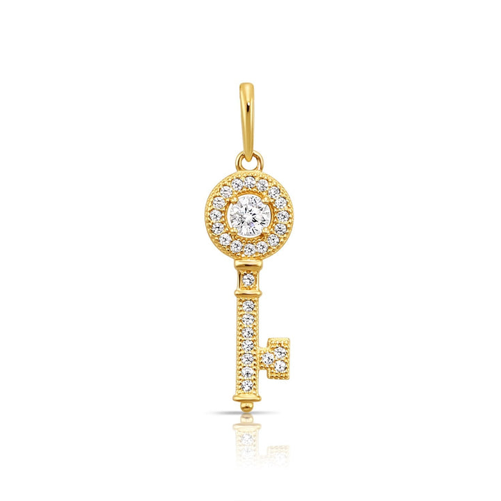 14K Yellow Gold Cubic Zirconia Key Pendant