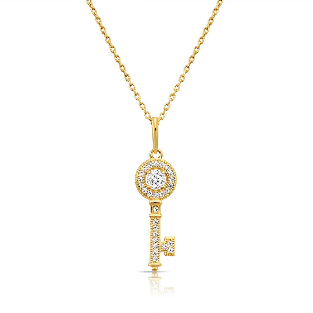 14K Yellow Gold Cubic Zirconia Key Pendant