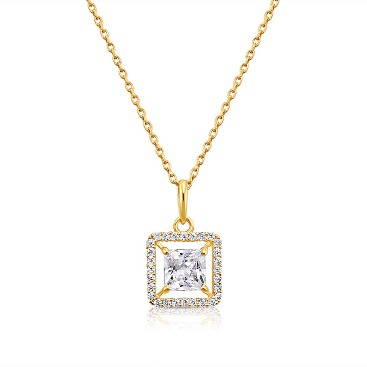 14K Yellow Gold Princess-Cut Halo Cubic Zirconia Pendant