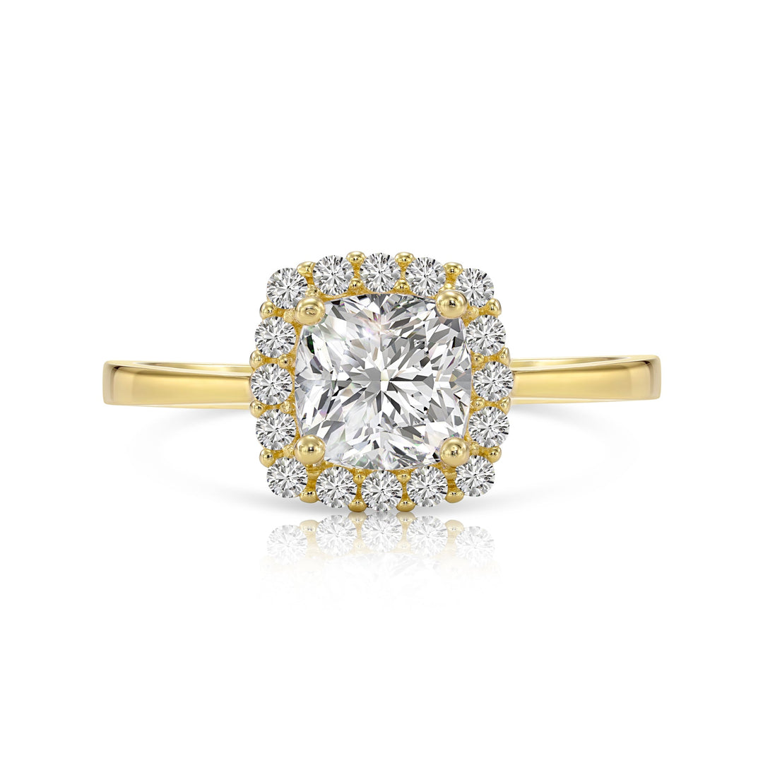 14K Gold Halo Cushion Cut Cubic Zirconia Engagement Ring