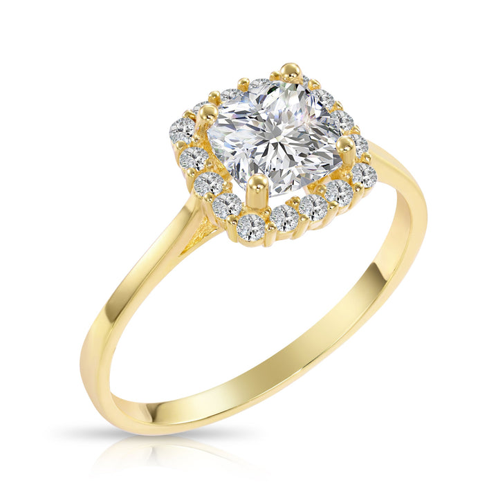 14K Gold Halo Cushion Cut Cubic Zirconia Engagement Ring