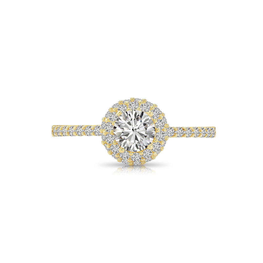 14K Yellow Gold Double Halo Cubic Zirconia Engagement Ring