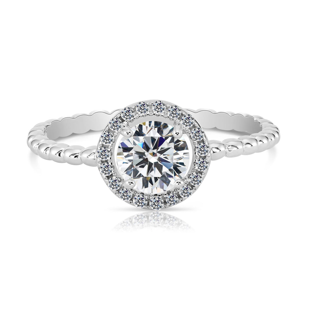 Sterling Silver Cubic Zirconia Round Halo Engagement Ring