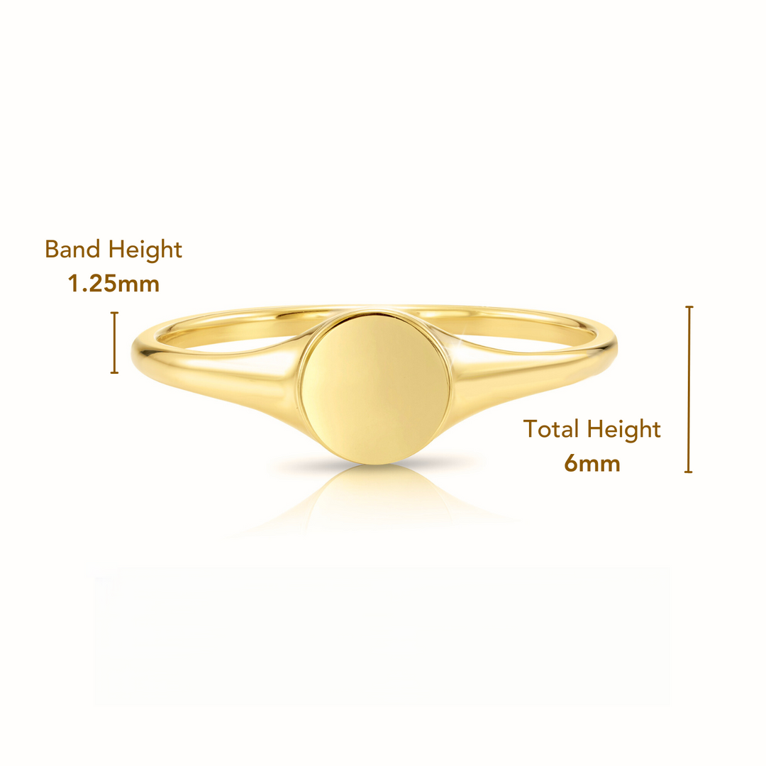 14k Solid Gold Round Signet Stackable Ring