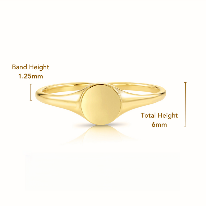 14k Solid Gold Round Signet Stackable Ring