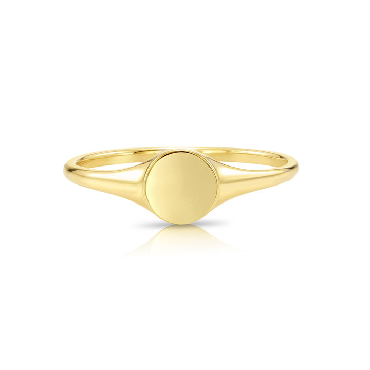 14k Solid Gold Round Signet Stackable Ring