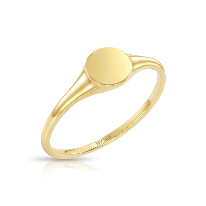 14k Solid Gold Round Signet Stackable Ring