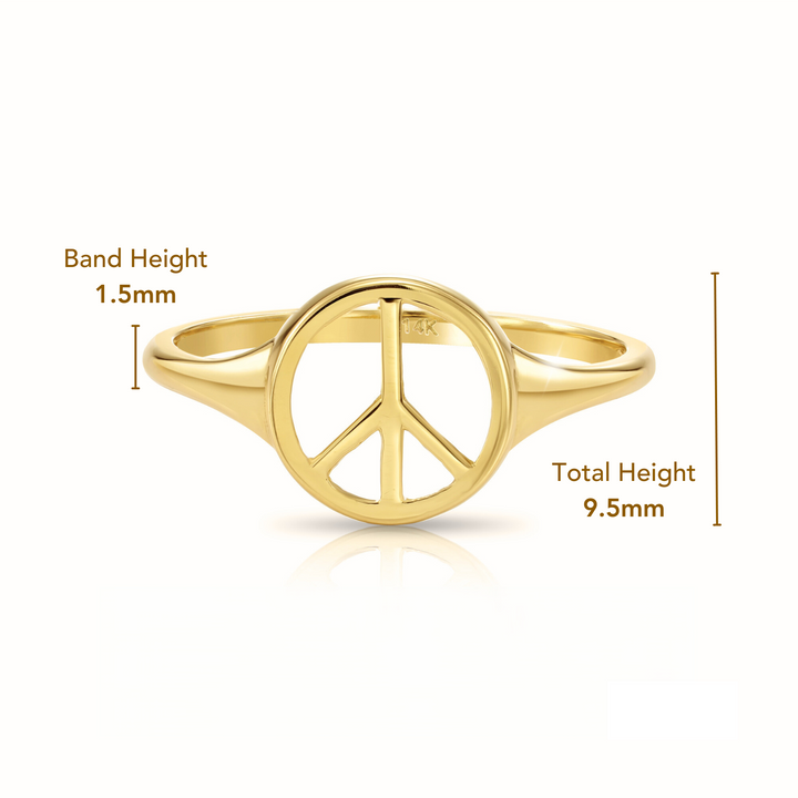 14k Solid Gold Round Peace Sign Stackable Ring