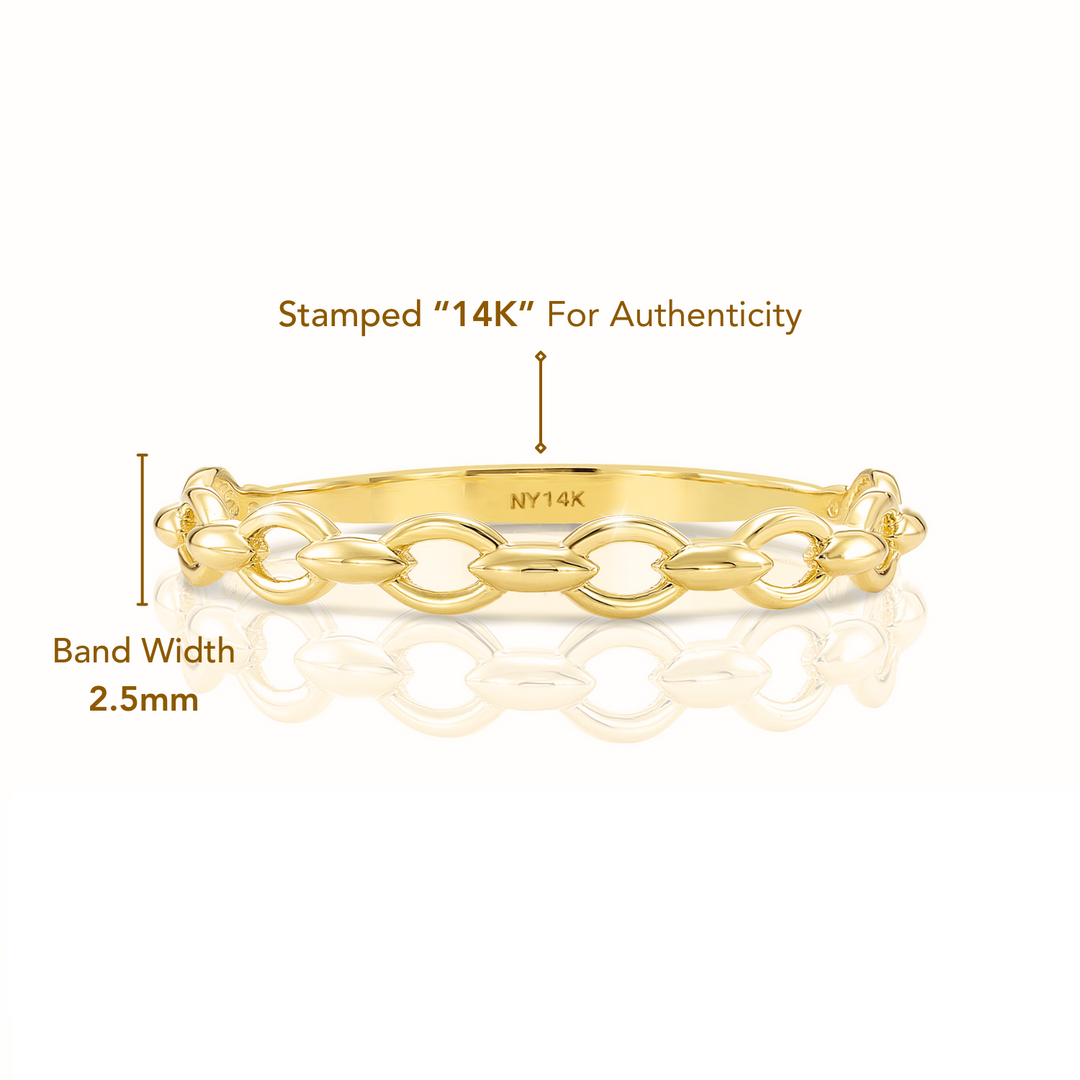 14k Solid Gold Stackable Chain Link Ring