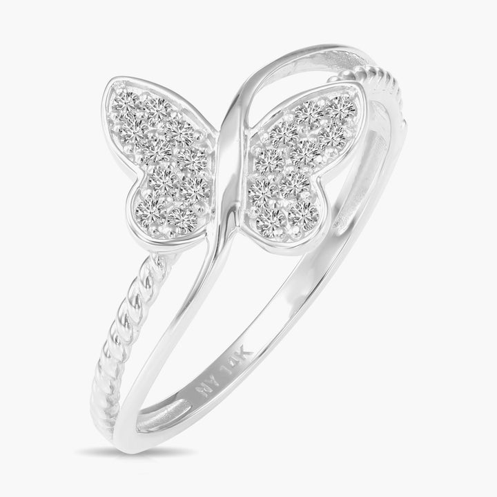 14K White Gold Lab Diamond Stackable Butterfly Ring