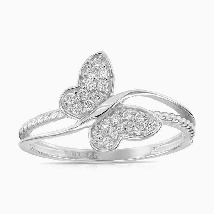 14K White Gold Lab Diamond Stackable Butterfly Ring
