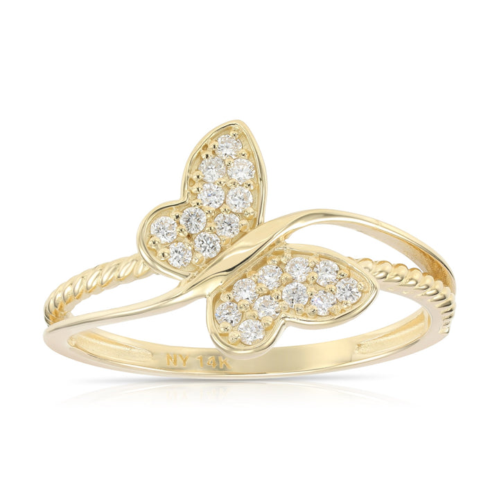 14K Yellow Gold Lab Diamond Stackable Butterfly Ring