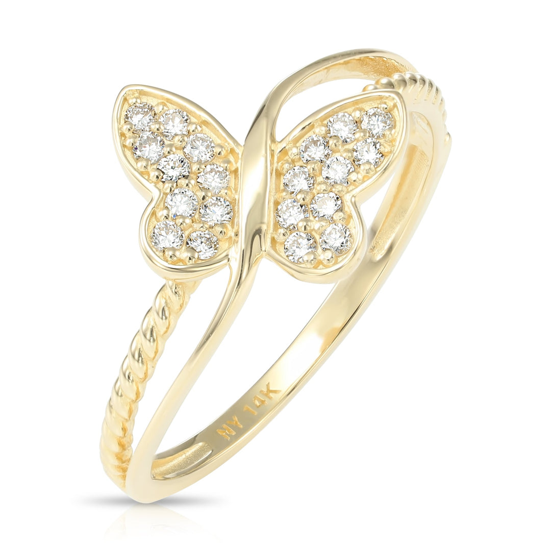 14K Yellow Gold Lab Diamond Stackable Butterfly Ring