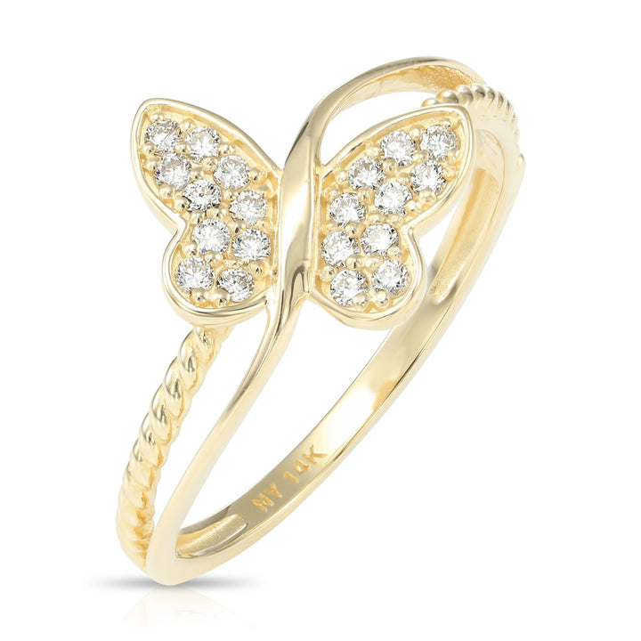14K Yellow Gold Lab Diamond Stackable Butterfly Ring