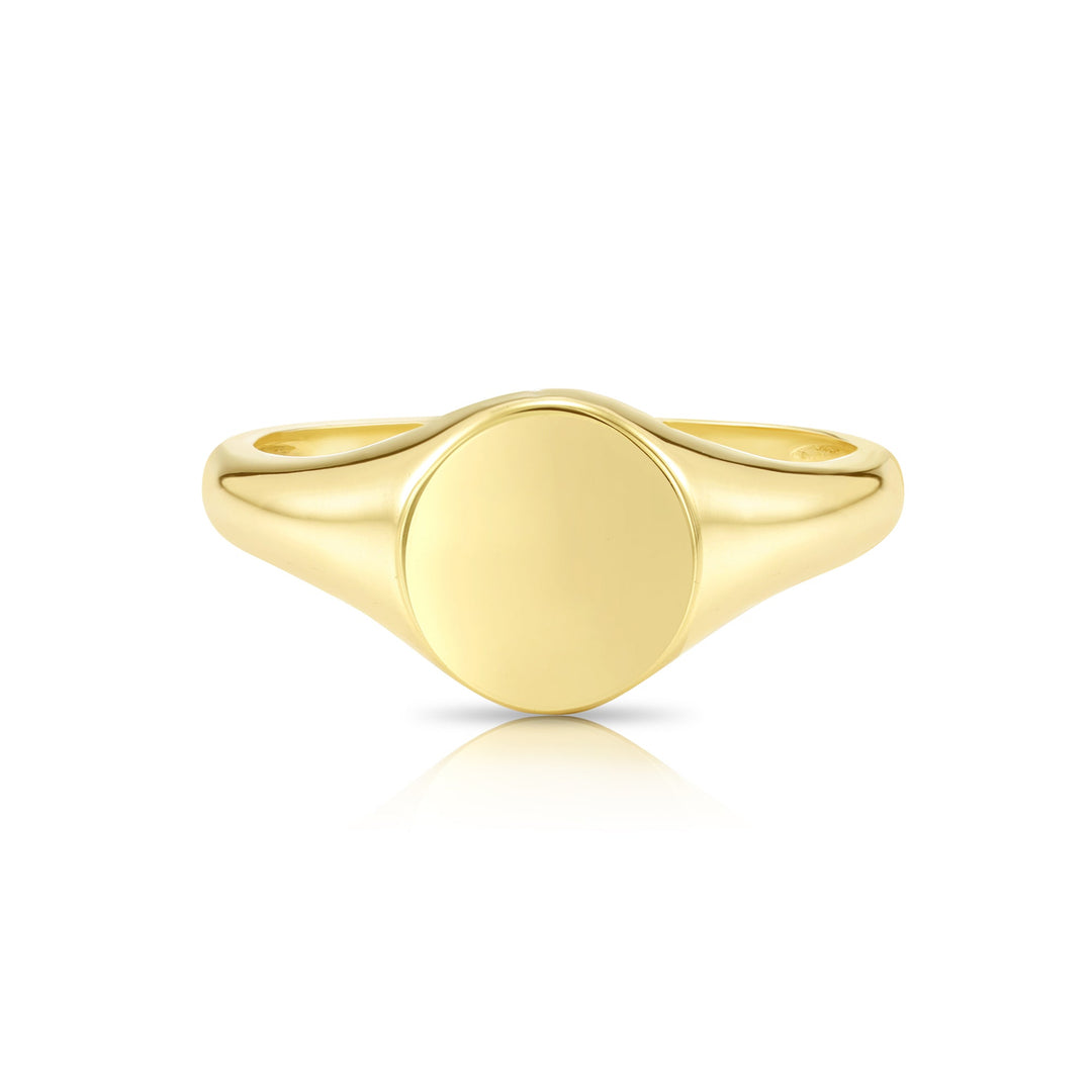 14k Solid Gold Round Signet Stackable Ring