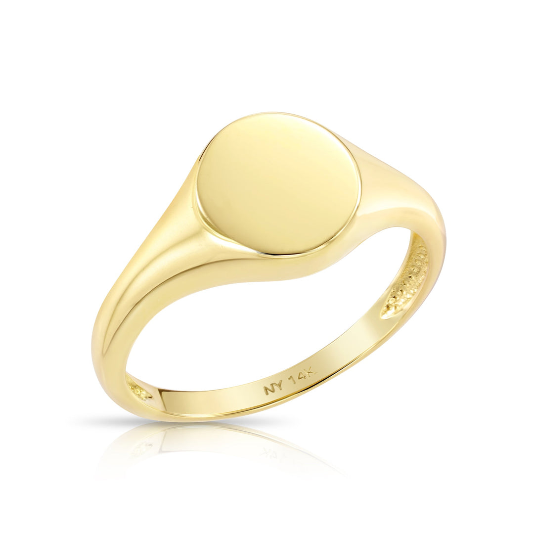 14k Solid Gold Round Signet Stackable Ring