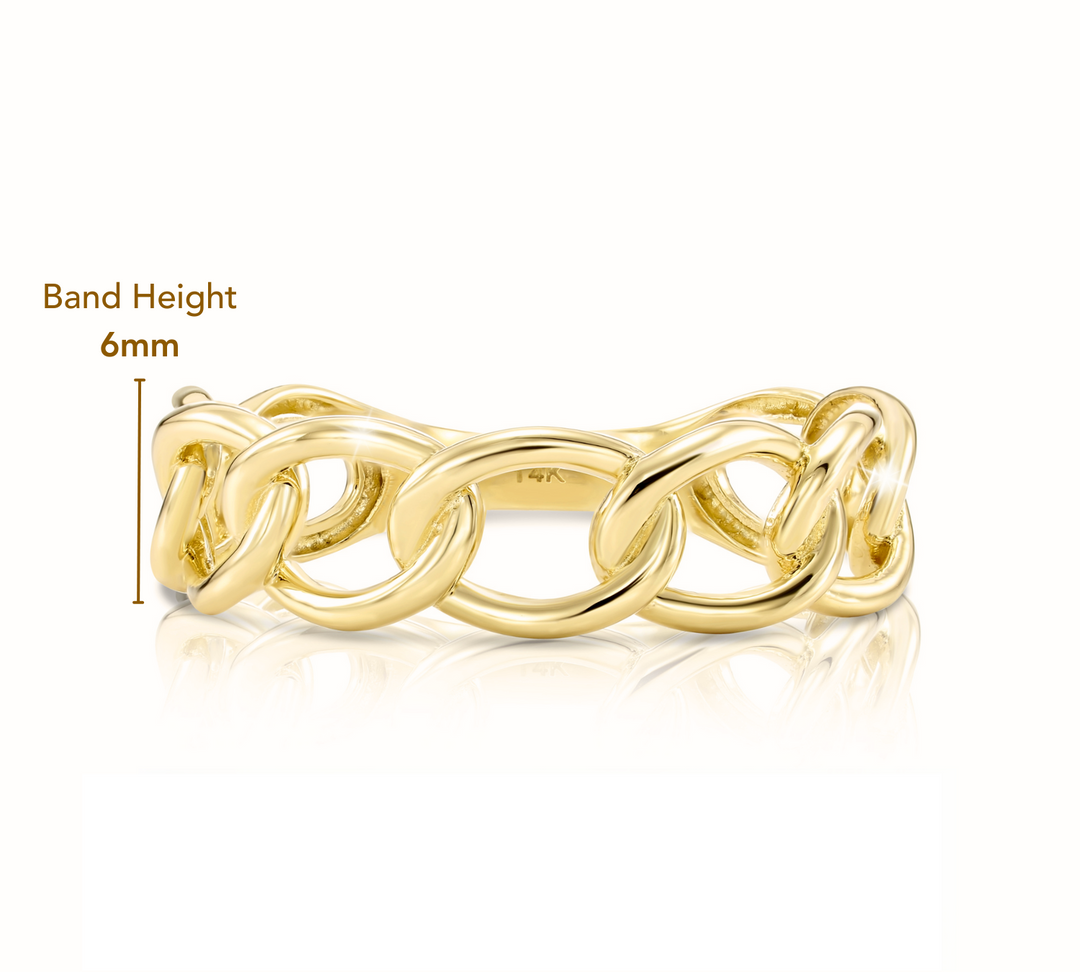 14k Solid Gold Stackable Cuban Link Interlocking Ring