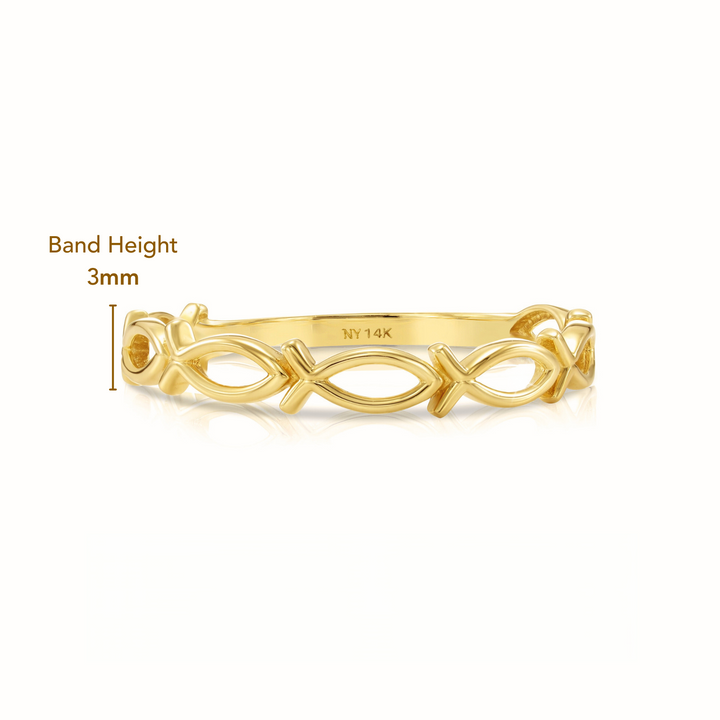 14k Solid Gold Ichthus Fish Stackable Ring
