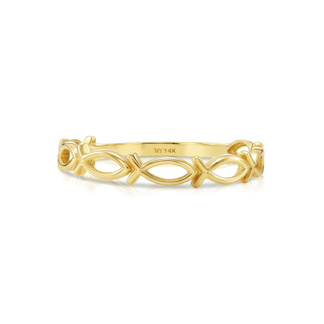 14k Solid Gold Ichthus Fish Stackable Ring