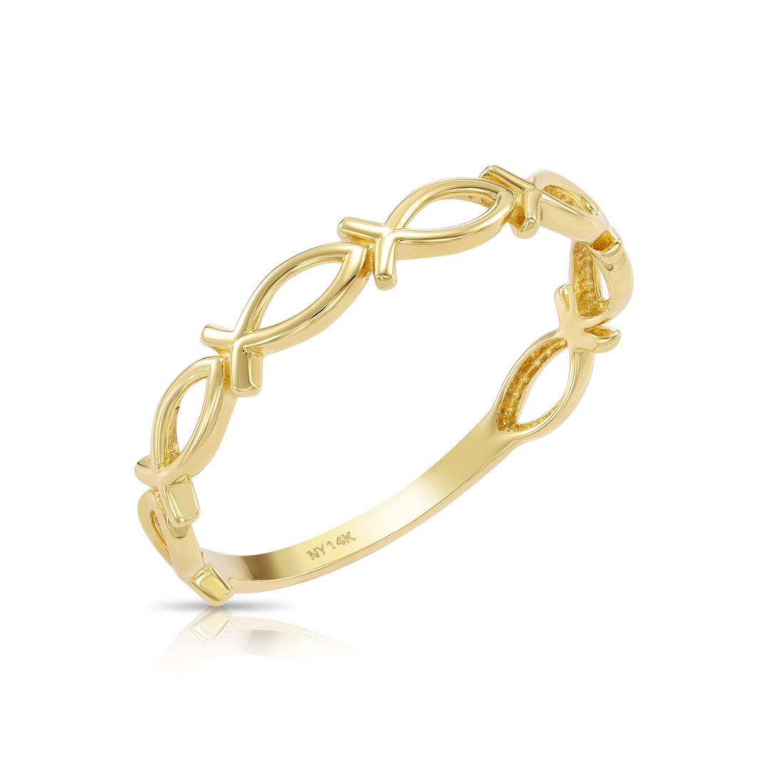 14k Solid Gold Ichthus Fish Stackable Ring