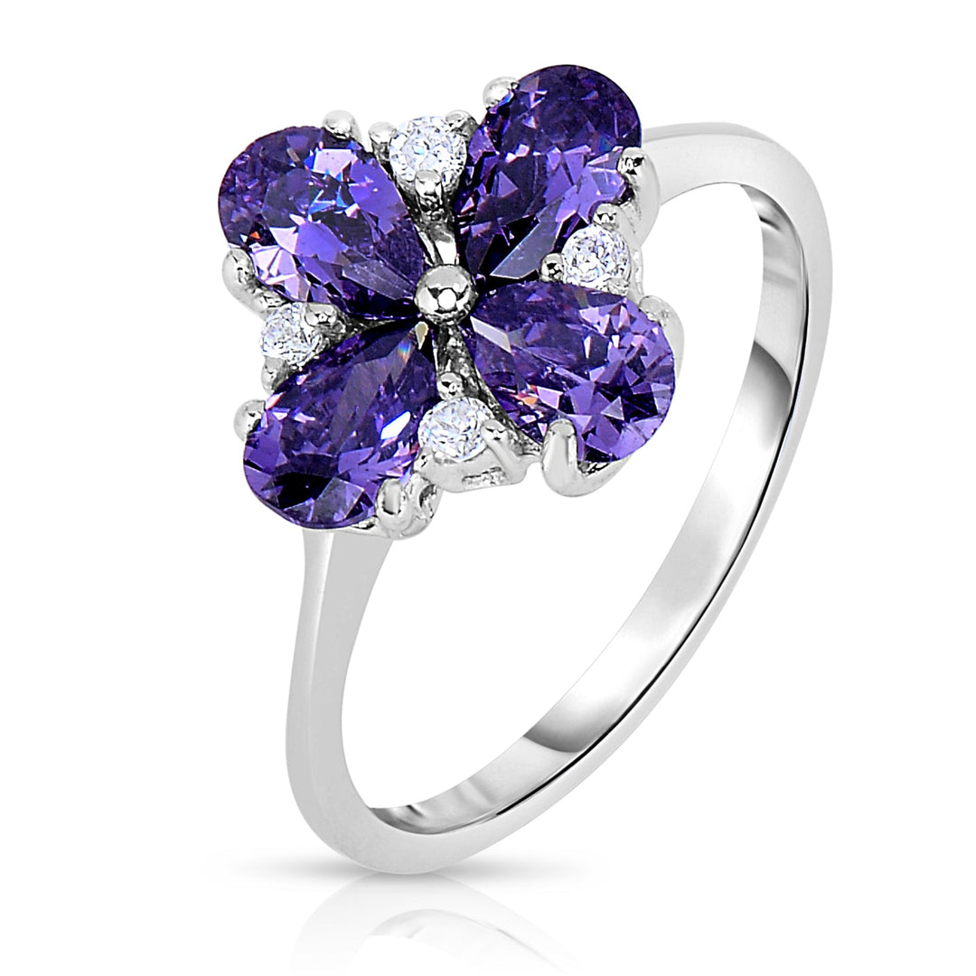 Sterling Silver Amethyst Flower Cubic Zirconia Ring NYR-4426