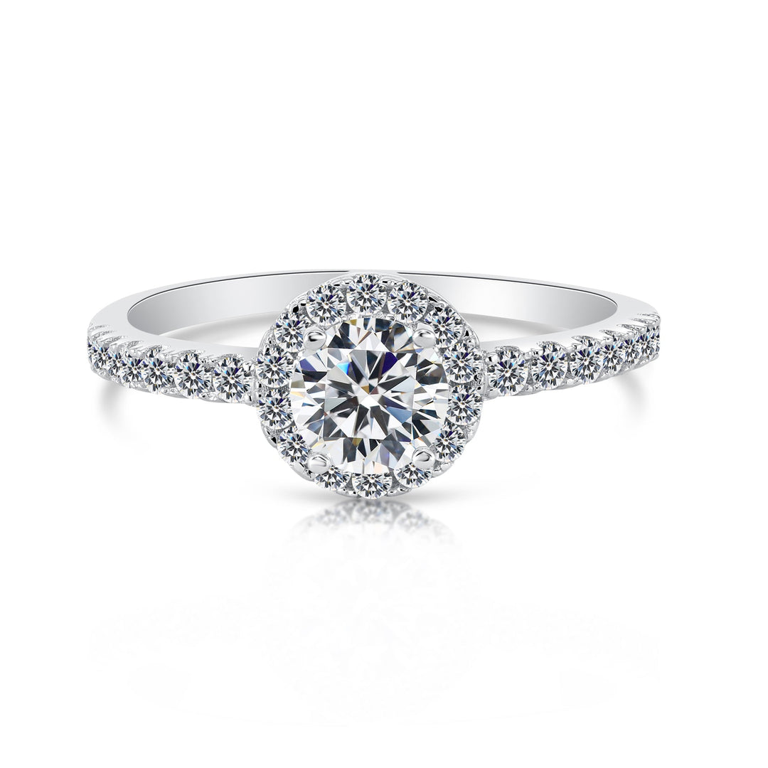 Sterling Silver Cubic Zirconia Solitaire Round Halo Engagement Ring