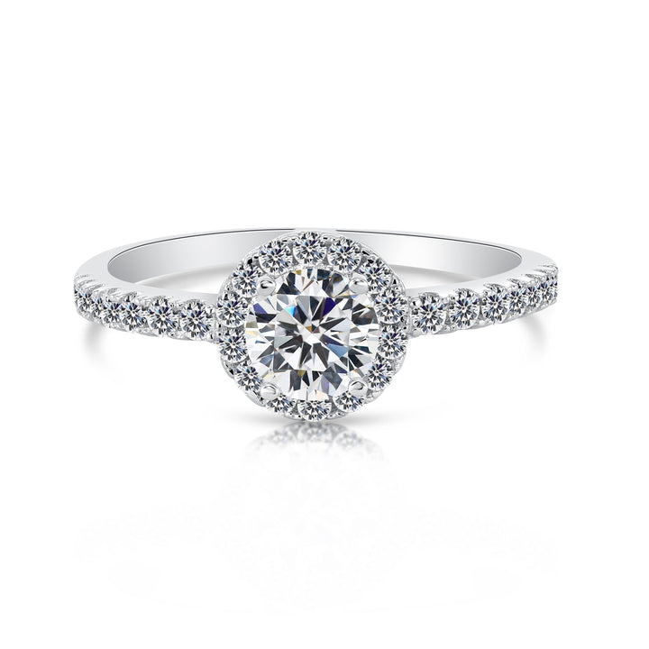 Sterling Silver Cubic Zirconia Solitaire Round Halo Engagement Ring