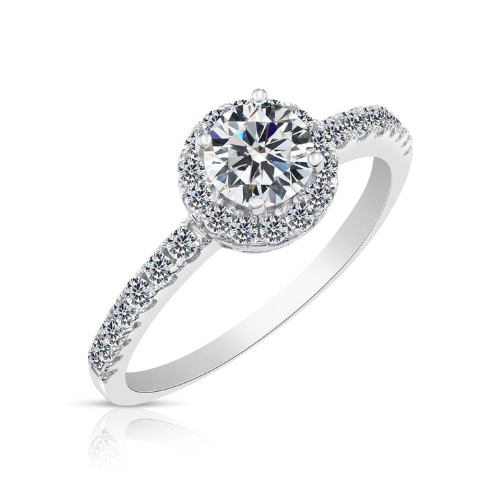 Sterling Silver Cubic Zirconia Solitaire Round Halo Engagement Ring
