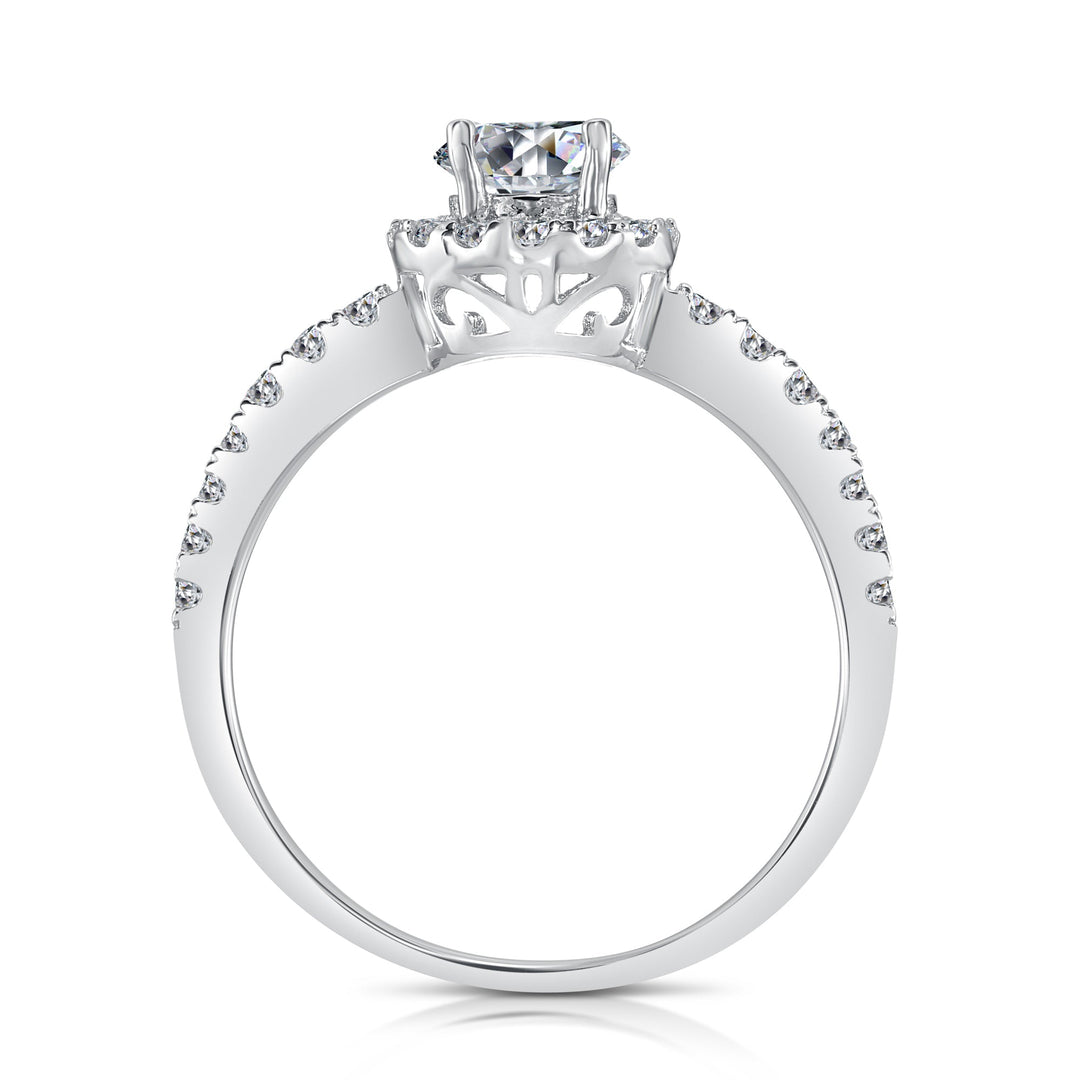 Sterling Silver Cubic Zirconia Solitaire Round Halo Engagement Ring