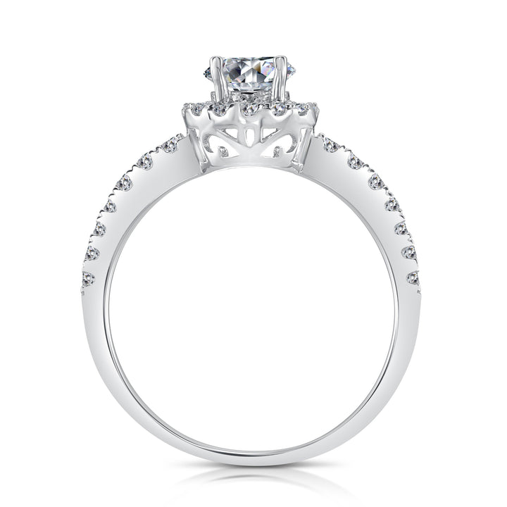 Sterling Silver Cubic Zirconia Solitaire Round Halo Engagement Ring