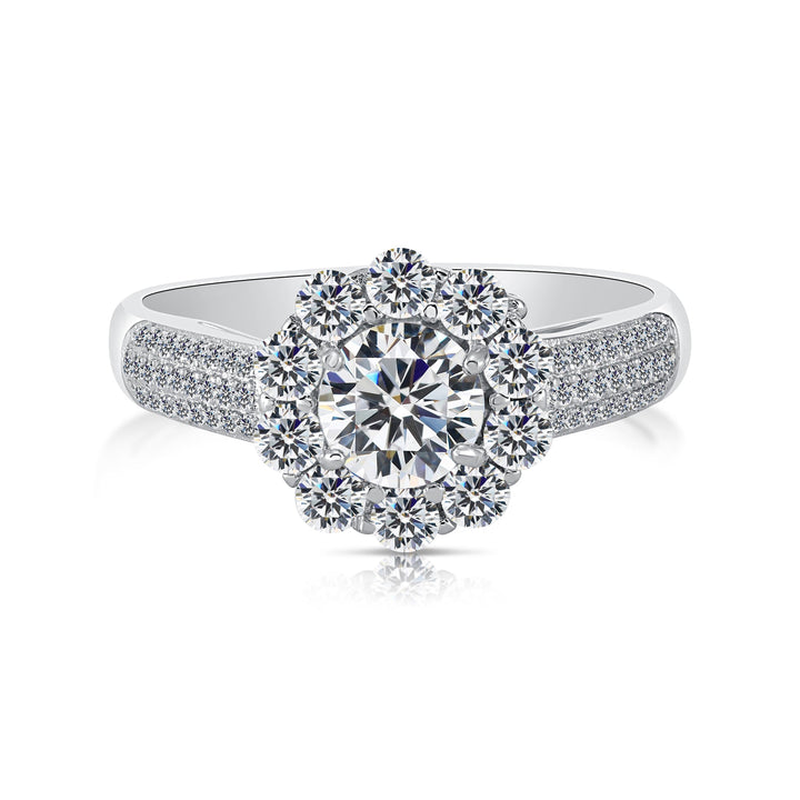 Sterling Silver Cubic Zirconia Flower Halo Engagement Ring