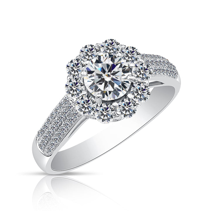 Sterling Silver Cubic Zirconia Flower Halo Engagement Ring