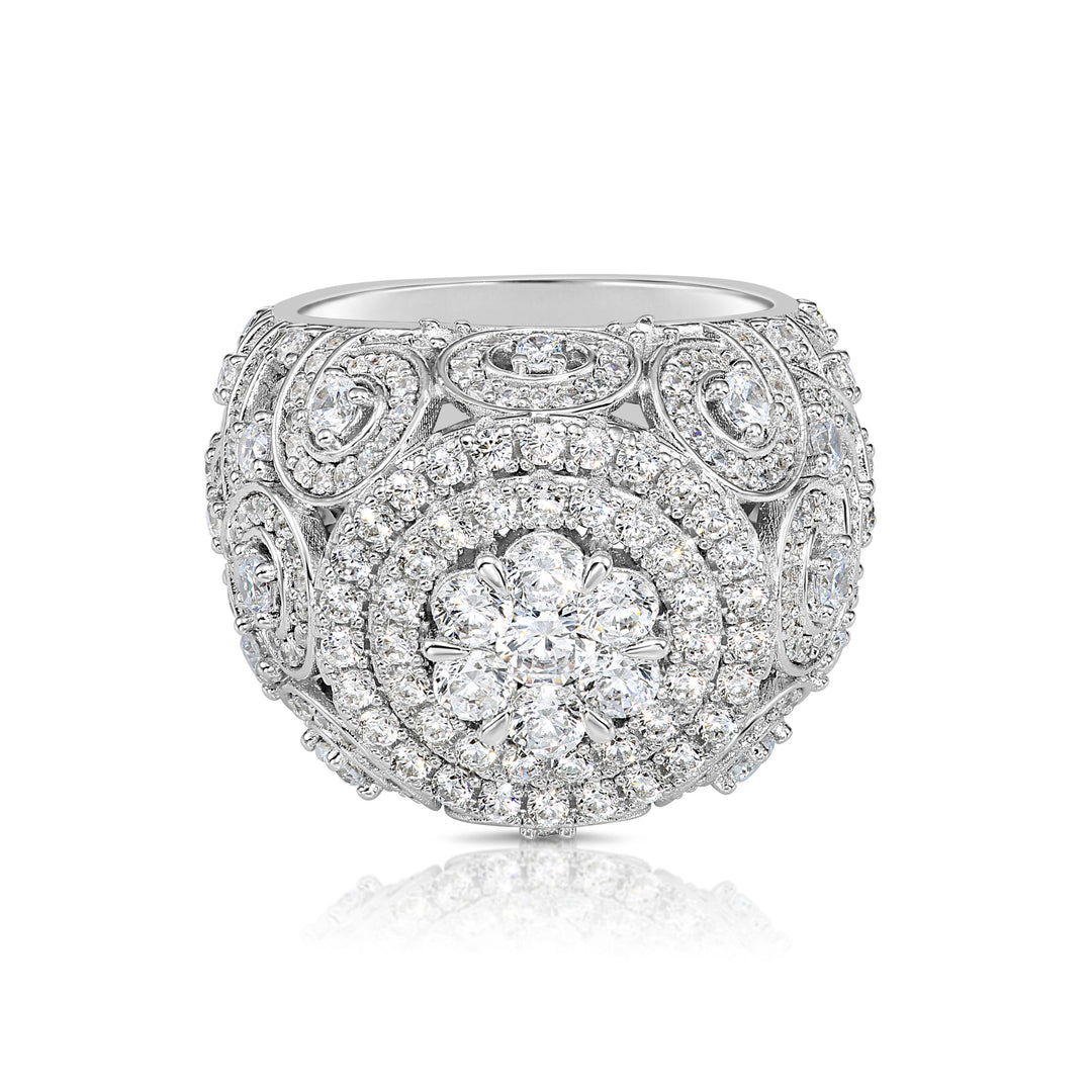 Solid Silver Mens Ring with Cubic Zirconia Stones