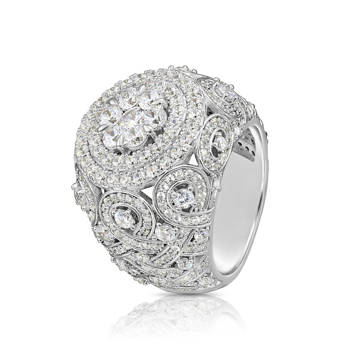 Solid Silver Mens Ring with Cubic Zirconia Stones
