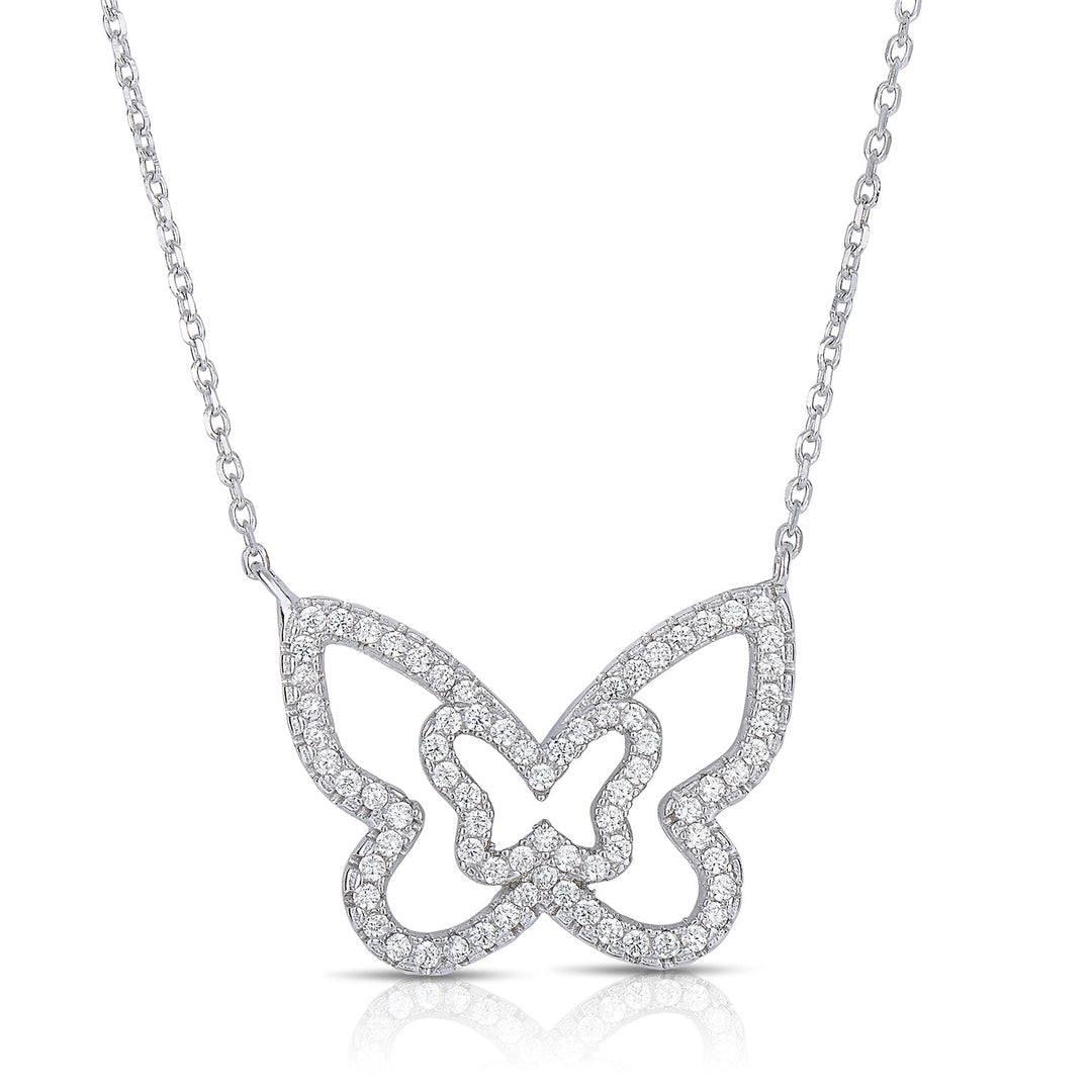 925 Sterling Silver Double Butterfly Adjustable Necklace