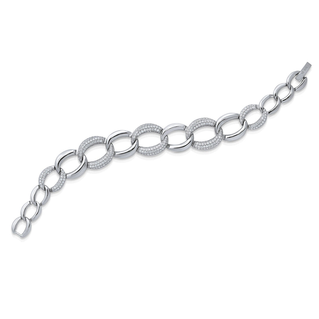925 Sterling Silver Graduated Cuban Link Cubic Zirconia Bracelet