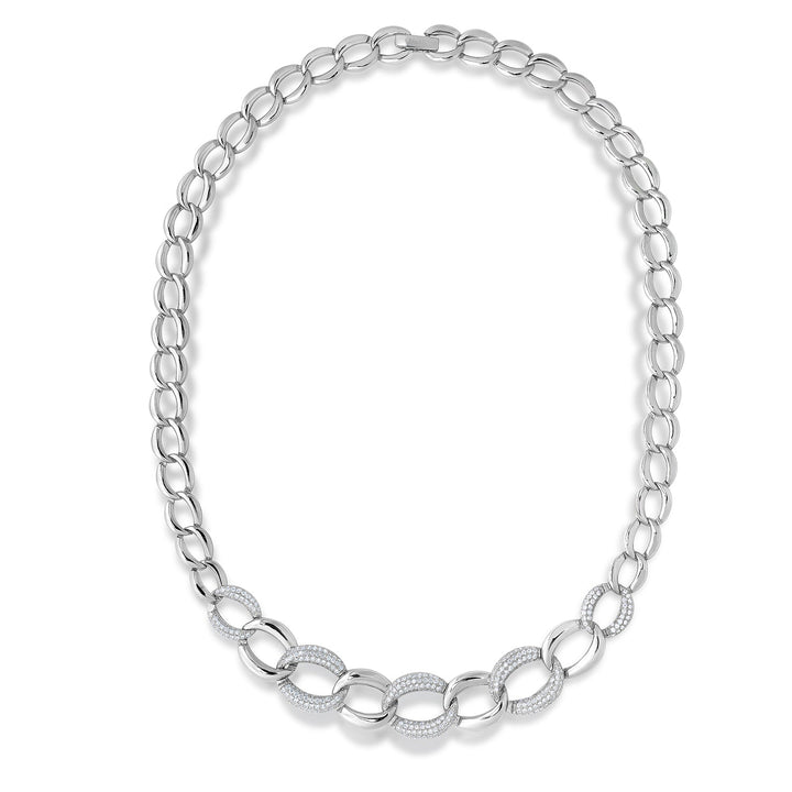 925 Sterling Silver Graduated Cuban Link Cubic Zirconia Necklace