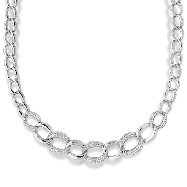925 Sterling Silver Graduated Cuban Link Cubic Zirconia Necklace
