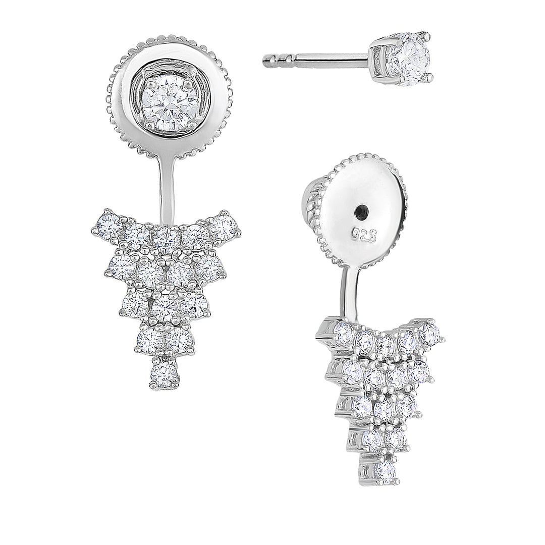 925 Sterling Silver Solitaire Cubic Zirconia Arrow Front-Back Drop Earrings