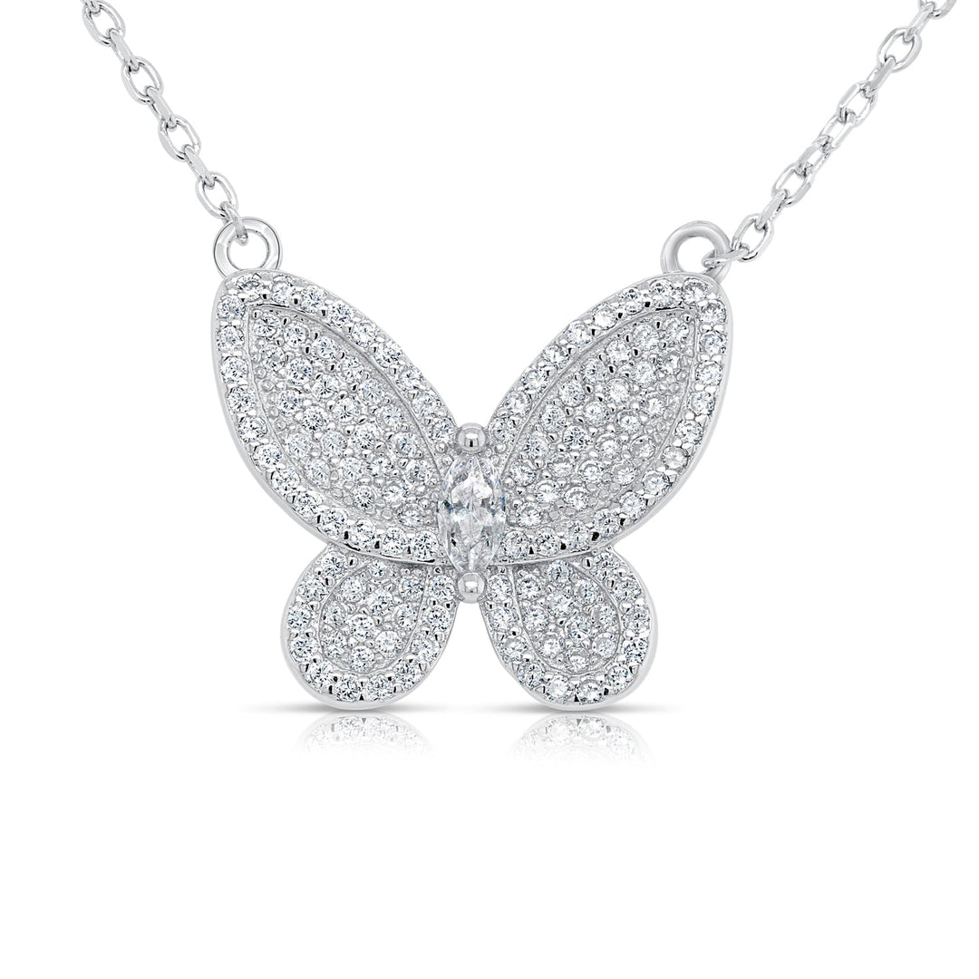 925 Sterling Silver Butterfly Cubic Zirconia Adjustable Necklace