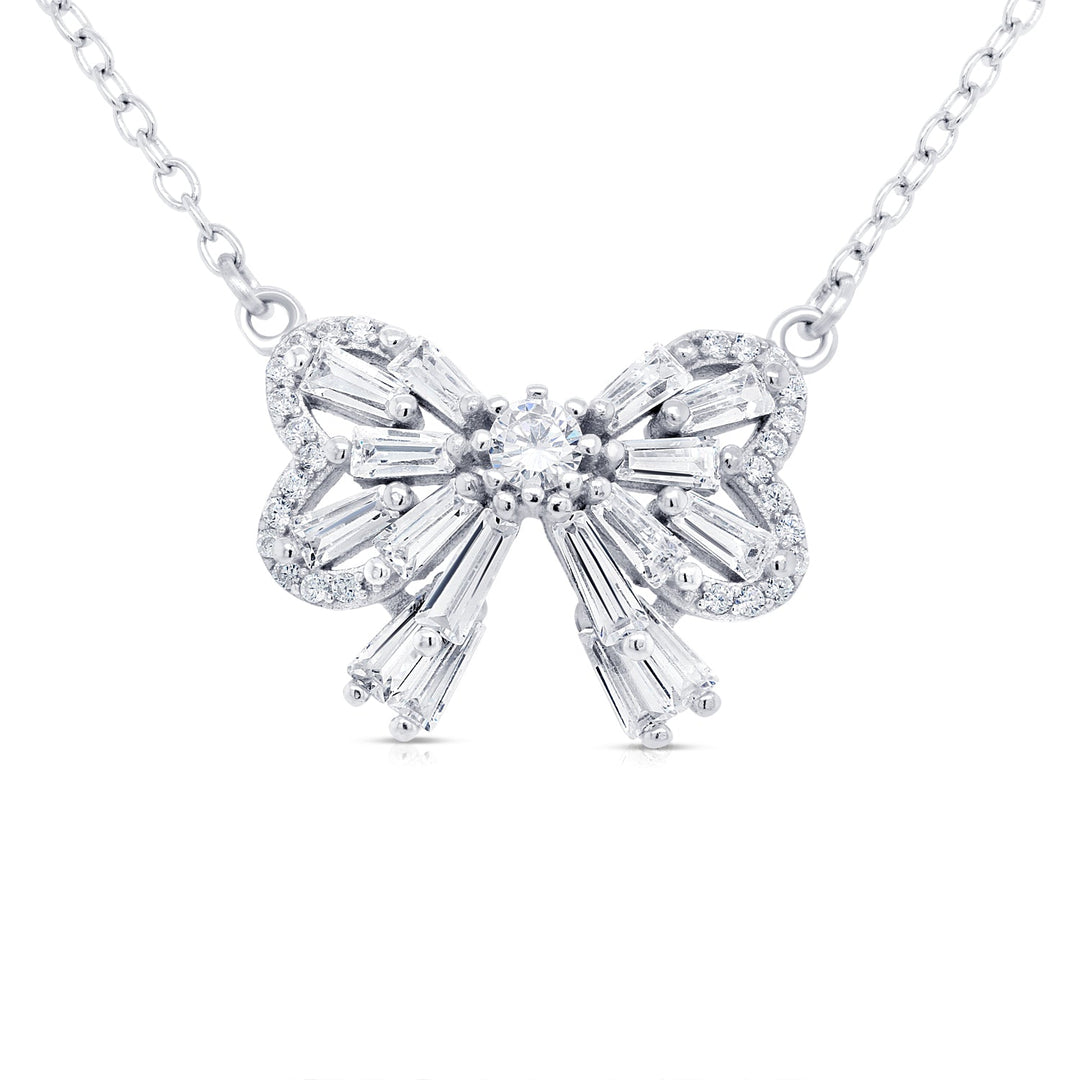 Sterling Silver Bow Cubic Zirconia Necklace - Adjustable NYSE829