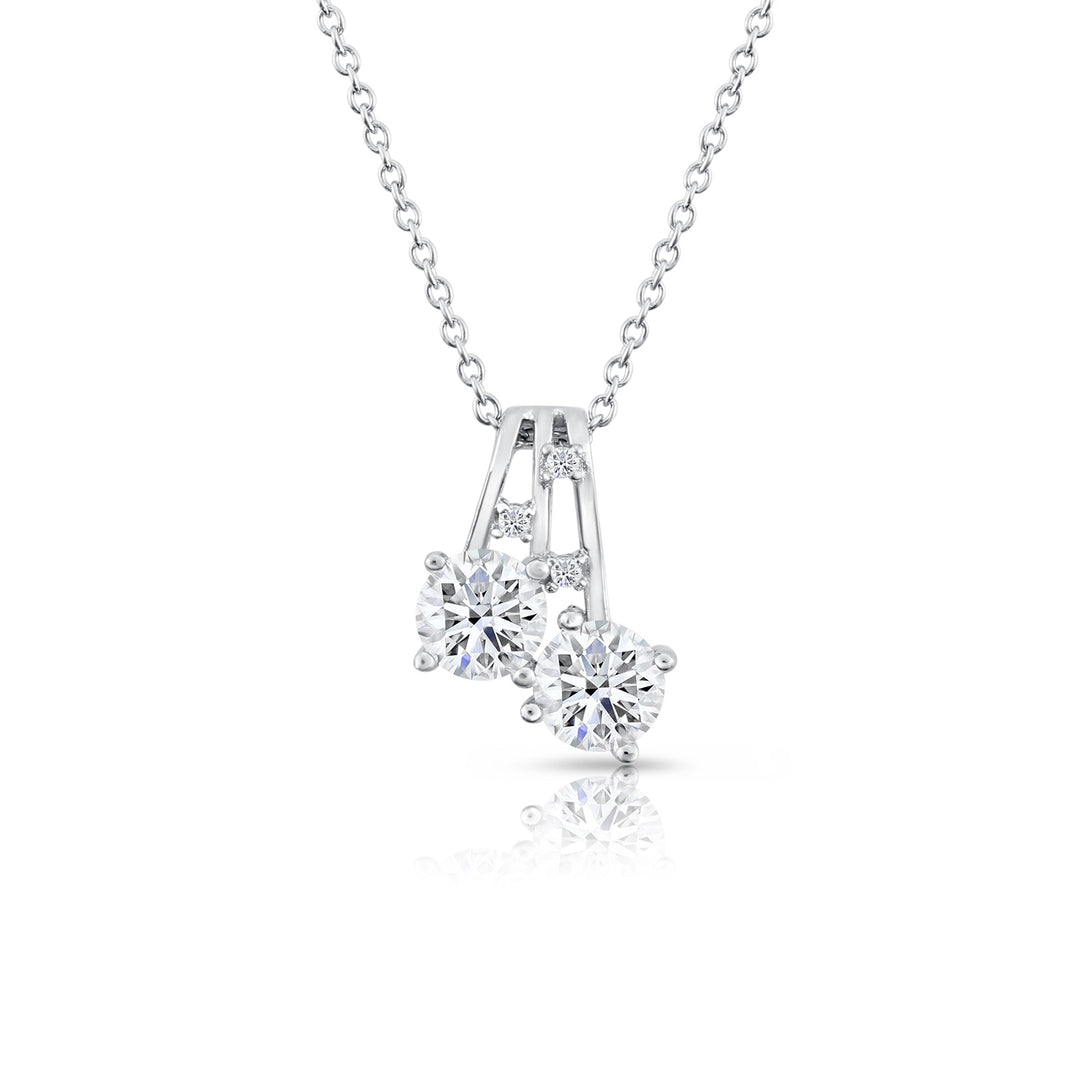925 Sterling Silver Double Solitaire Cubic Zirconia Adjustable Pendant Necklace
