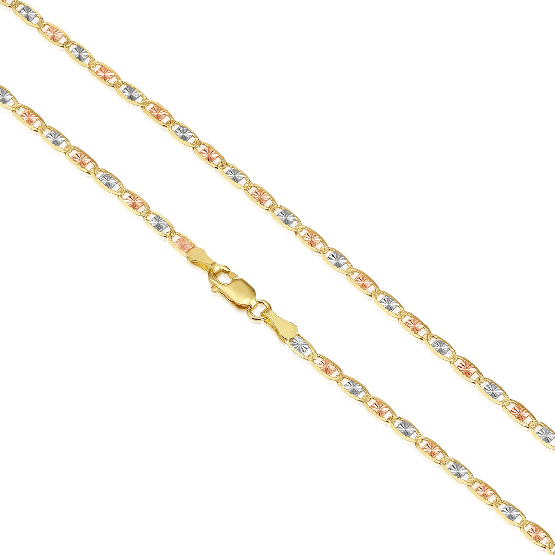 14K Yellow Gold Tri-Tone Valentino Link Chain
