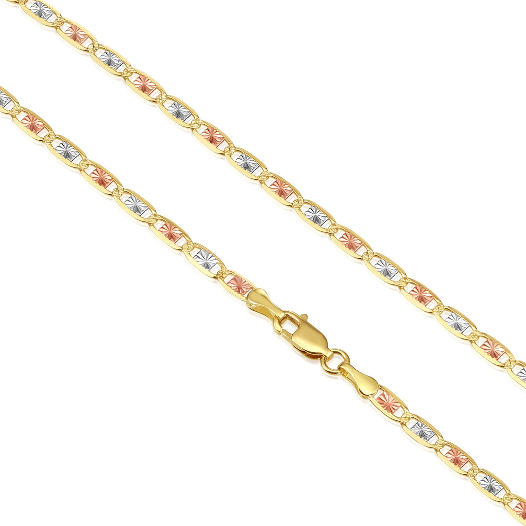 14K Yellow Gold Tri-Tone Valentino Link Chain
