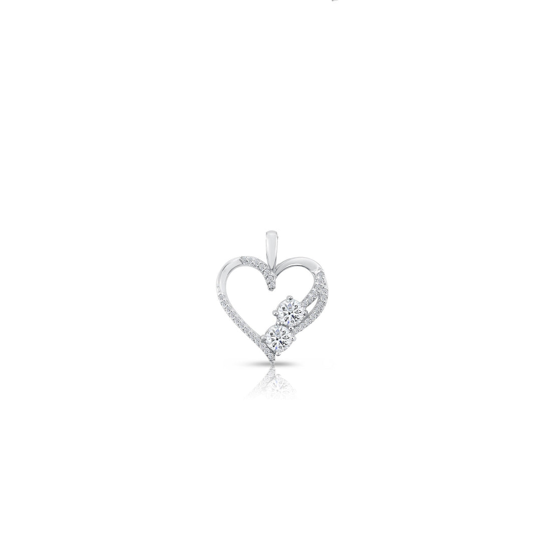 925 Sterling Silver 2 Stone Open Heart Pendant Necklace