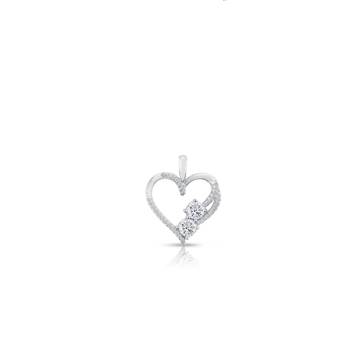 925 Sterling Silver 2 Stone Open Heart Pendant Necklace