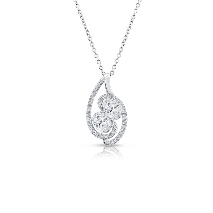 925 Sterling Silver 2 Oval Cubic Zirconia Swirl Pendant Necklace