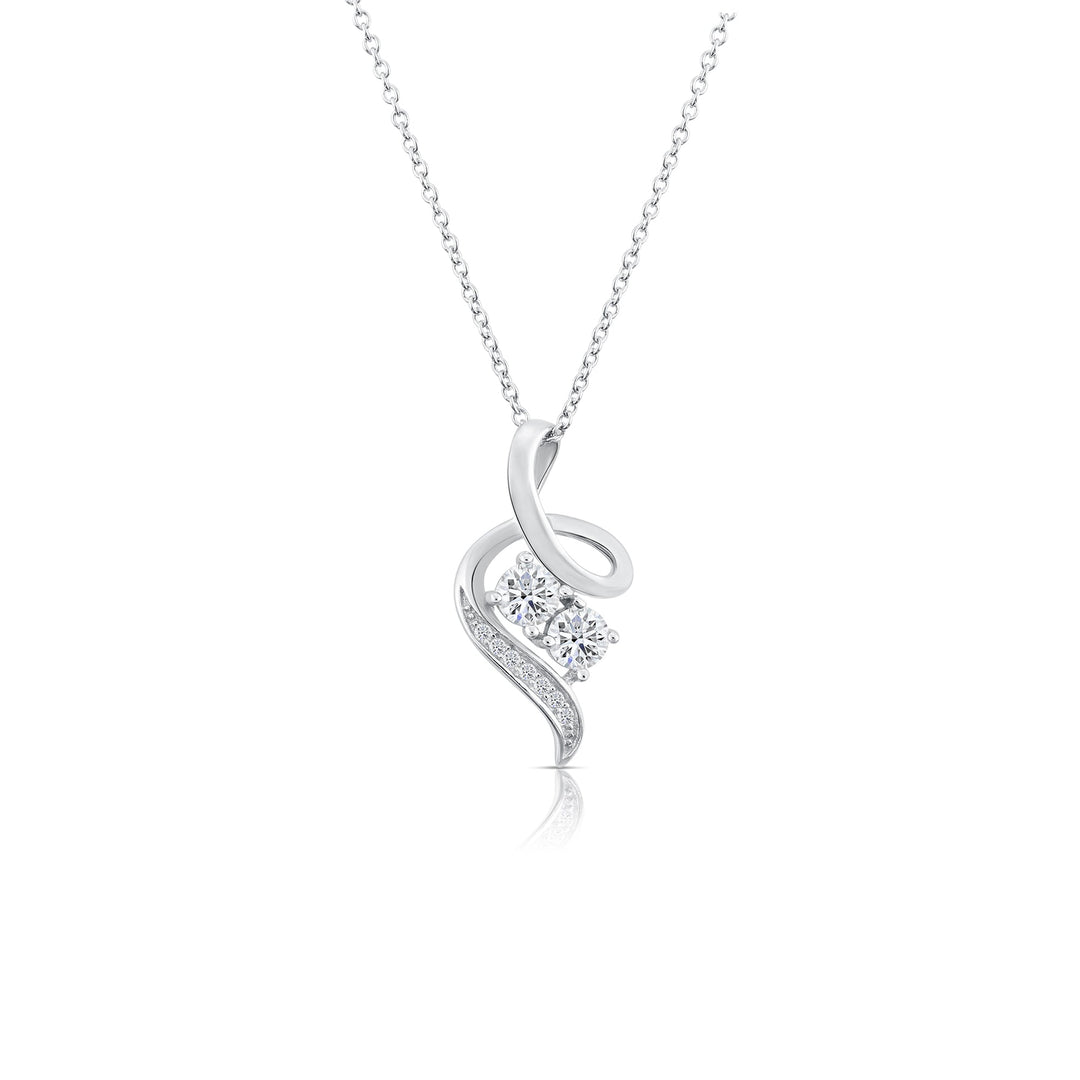 925 Sterling Silver Cubic Zirconia 2 Stone Swirl Pendant Necklace