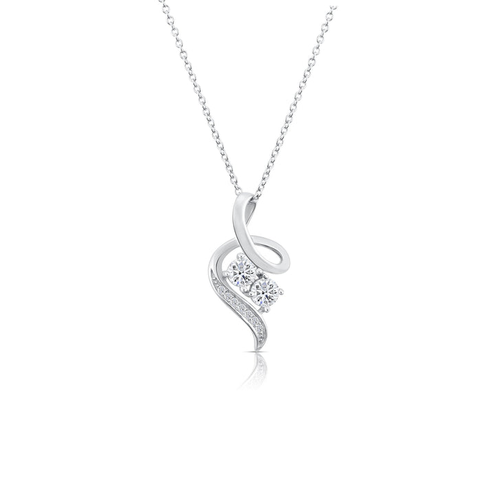 925 Sterling Silver Cubic Zirconia 2 Stone Swirl Pendant Necklace