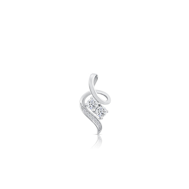 925 Sterling Silver Cubic Zirconia 2 Stone Swirl Pendant Necklace